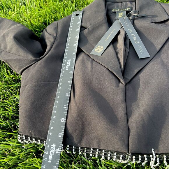 HOUSE OF HARLOW 1960 RHINESTONE FRINGE BLAZER JACKET & MINI SKIRT SET NWT XS - Picture 7 of 16